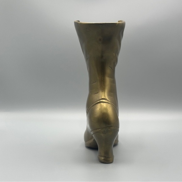 Large Brass Ladies Victorian Lace Up Heel Boot Shoe Heavy Planter Vase - Picture 7 of 15